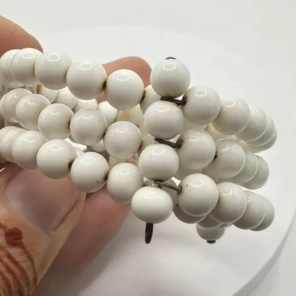 Vintage Japanese porcelain white milk glass beads beaded wrap cuff bracelet - Picture 9 of 12